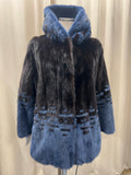 Giacca in Visone Bicolore con Cappuccio — Blu Zaffiro & Blackglama, Vintage Luxury