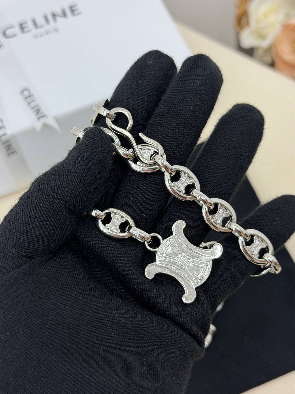 Cintura a Catena Céline Paris — Charm Triomphe Argento