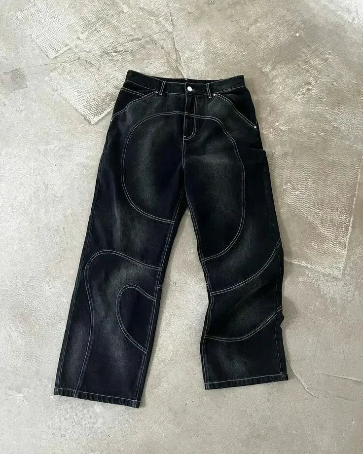 Completo Due Pezzi Y2K Harajuku – Giacca & Jeans Ricamati Stile Hip-Hop Retrò