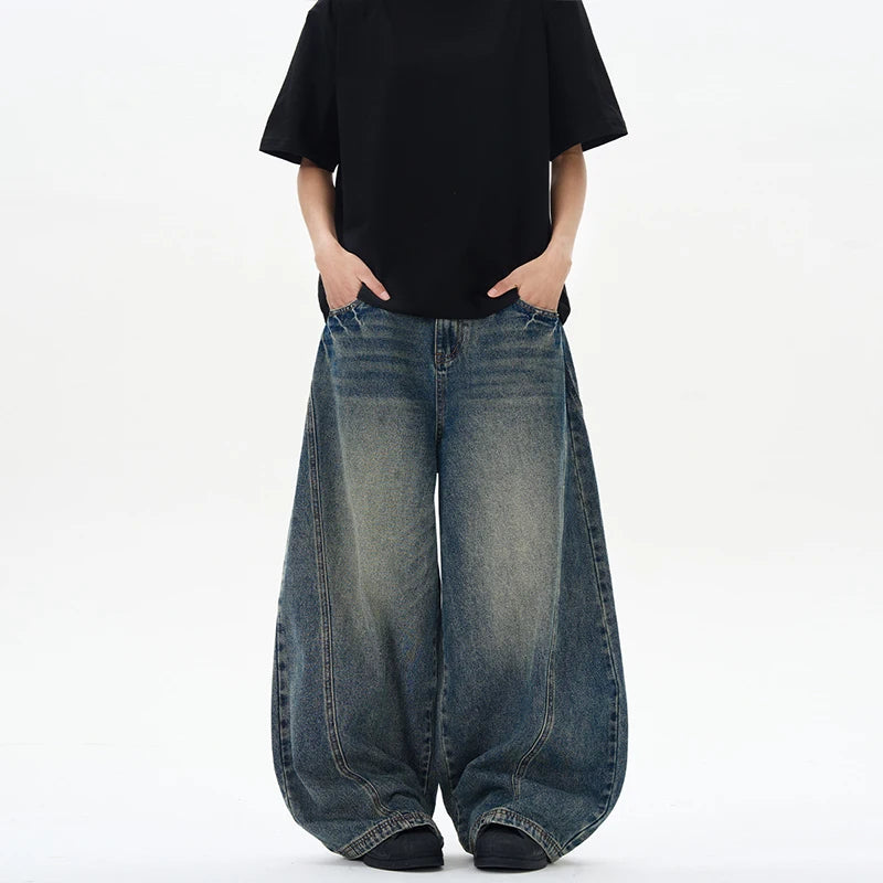 Jeans Oversize Gamba Larga – Patchwork Vintage Streetwear Uomo
