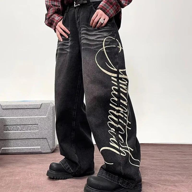 Jeans Baggy Stampa Lettering Y2K Retro – Streetwear Uomo