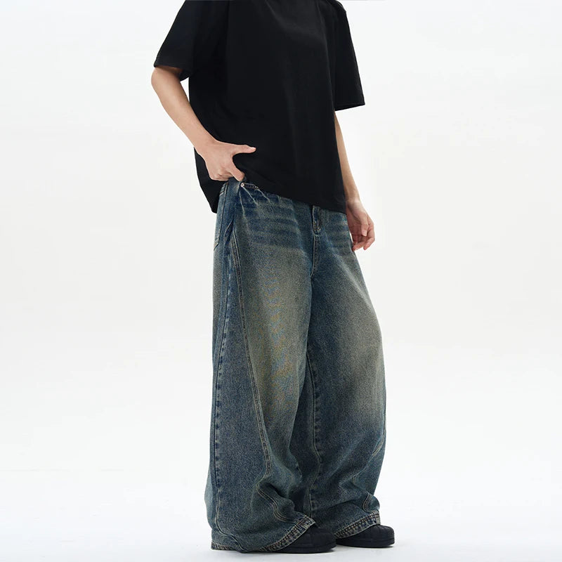 Jeans Oversize Gamba Larga – Patchwork Vintage Streetwear Uomo