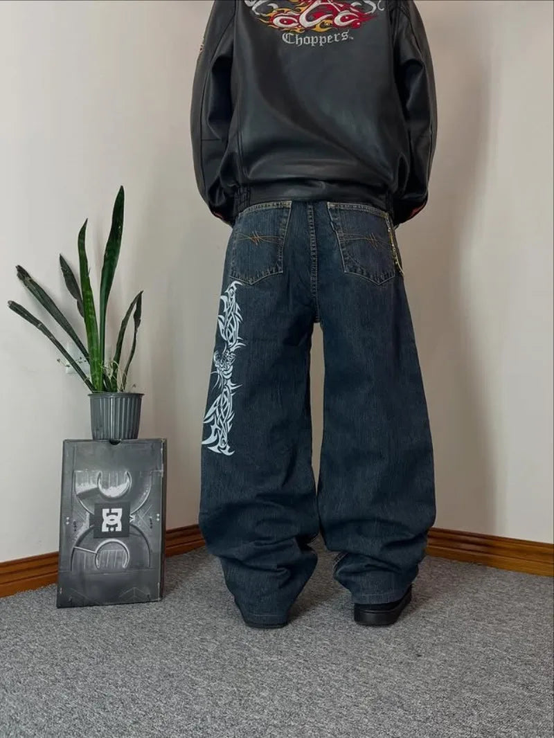Jeans Baggy Stampa Drago Y2K – Hip Hop Streetwear Uomo