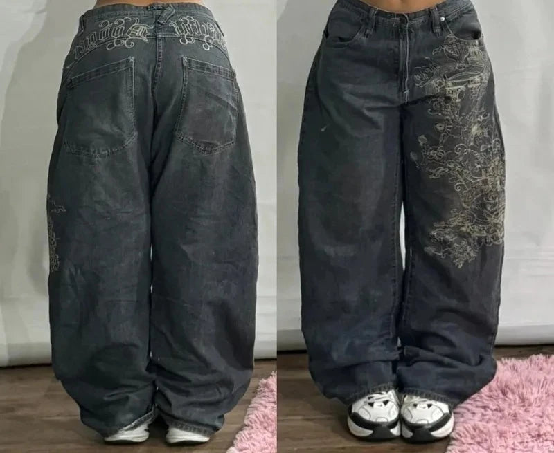 Jeans Baggy Ricamati Y2K Gothic – Streetwear unisex