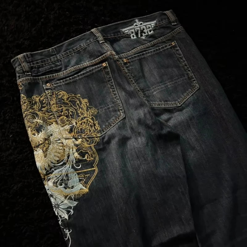 Jeans Baggy Ricamati Y2K Gothic – Streetwear unisex