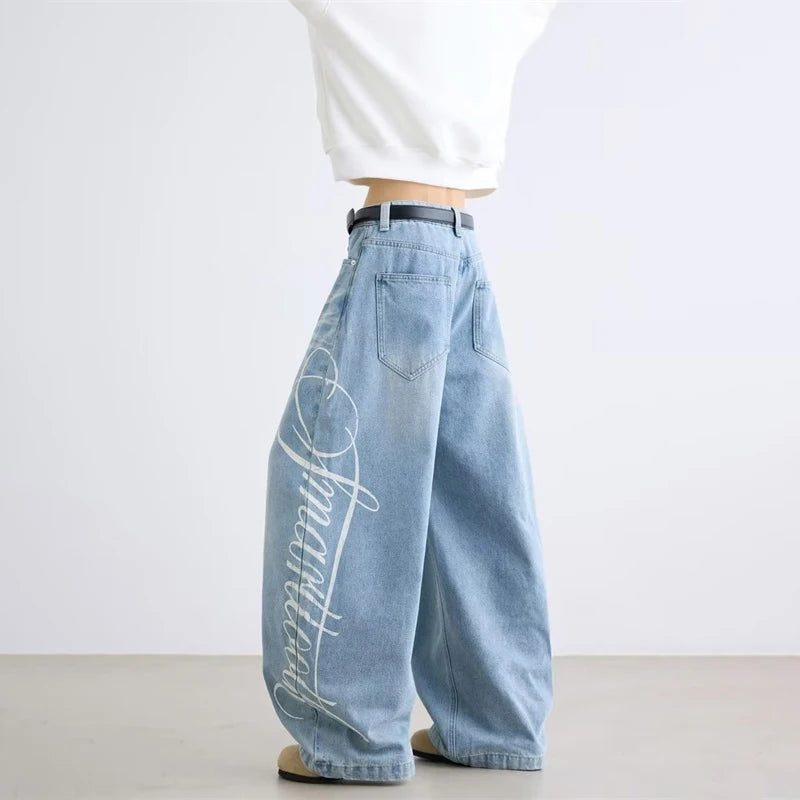 Jeans Baggy Stampa Lettering Y2K Retro – Streetwear Uomo