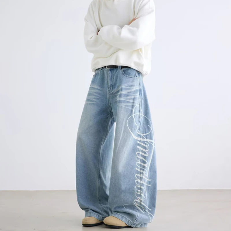 Jeans Baggy Stampa Lettering Y2K Retro – Streetwear Uomo