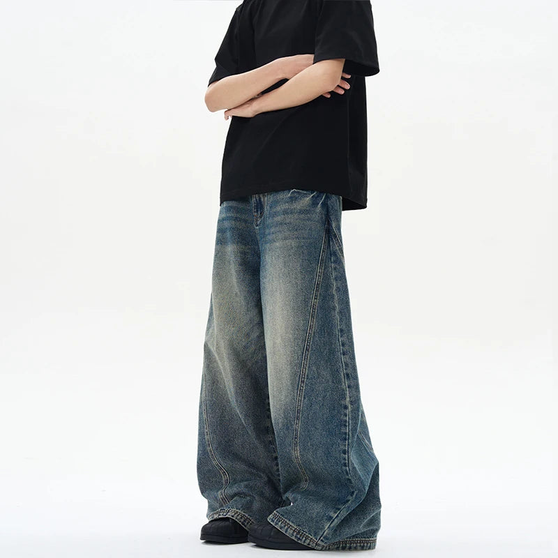 Jeans Oversize Gamba Larga – Patchwork Vintage Streetwear Uomo
