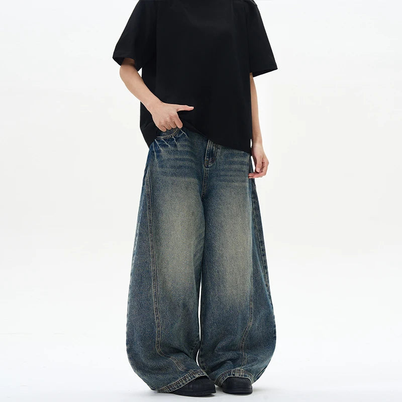 Jeans Oversize Gamba Larga – Patchwork Vintage Streetwear Uomo