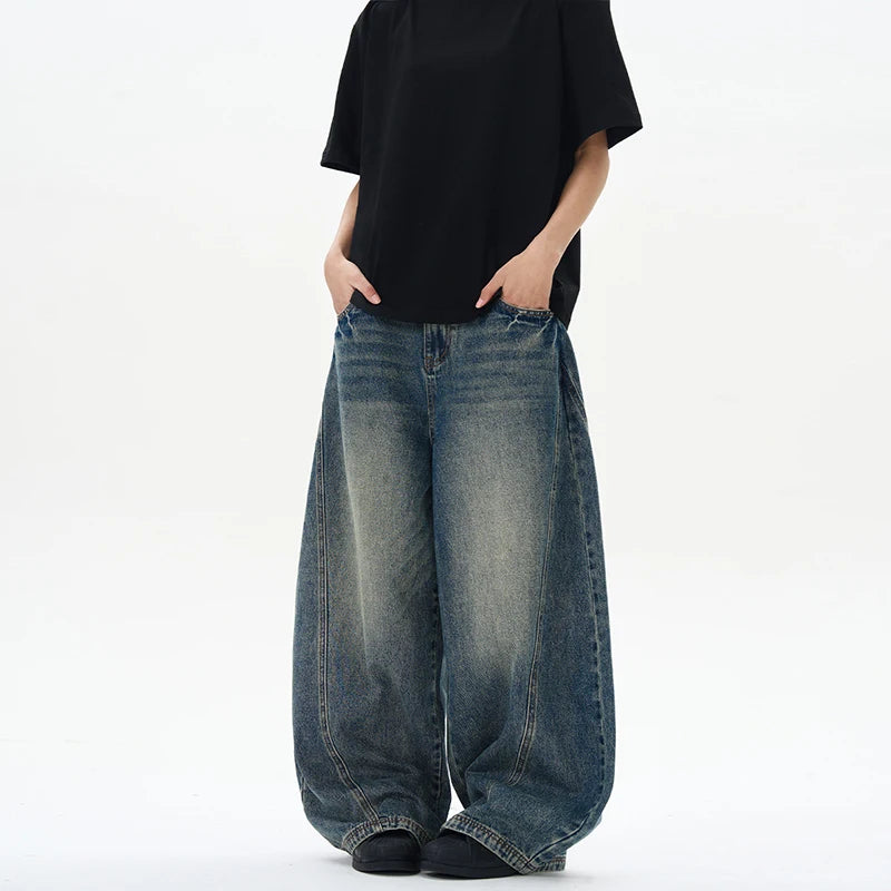 Jeans Oversize Gamba Larga – Patchwork Vintage Streetwear Uomo