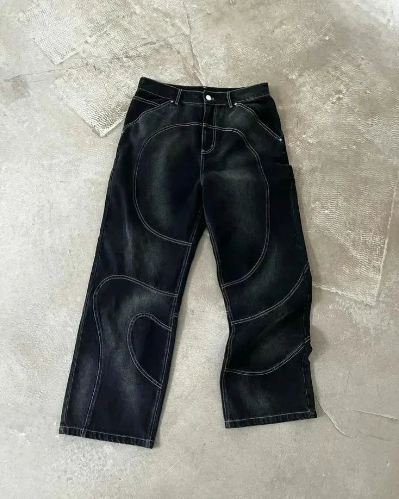Completo Due Pezzi Y2K Harajuku – Giacca & Jeans Ricamati Stile Hip-Hop Retrò