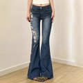 Y2K Retro Floral Baggy Jeans - Women's Low-Rise Flare