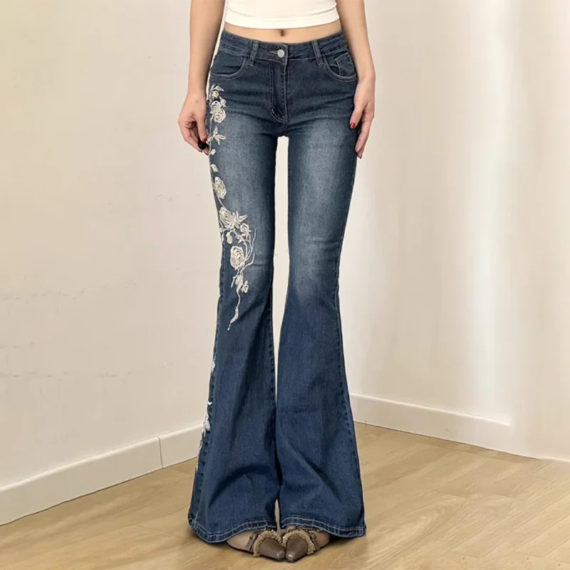 Jeans Baggy Floreali Y2K Retro – Zampa Donna Vita Bassa
