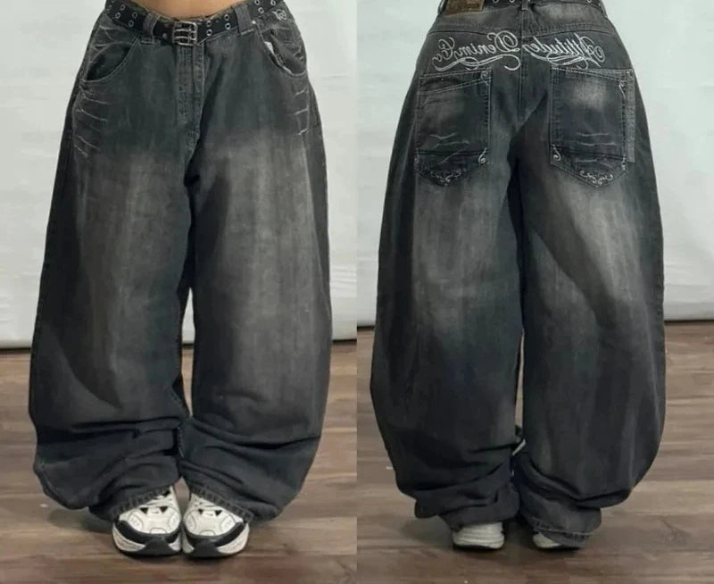 Jeans Baggy Ricamati Y2K Gothic – Streetwear unisex