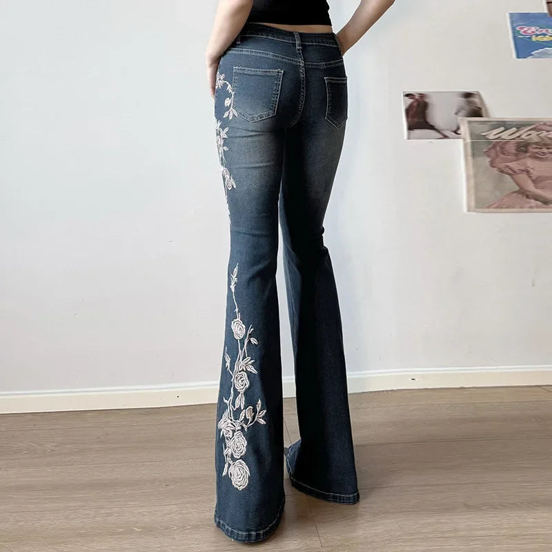 Jeans Baggy Floreali Y2K Retro – Zampa Donna Vita Bassa