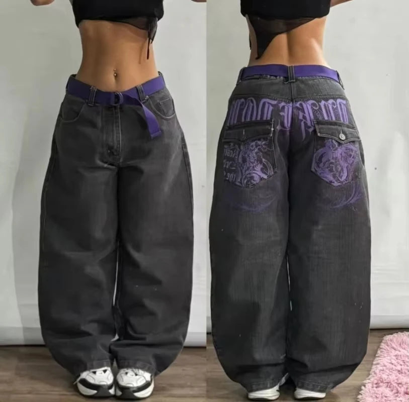 Jeans Baggy Ricamati Y2K Gothic – Streetwear unisex