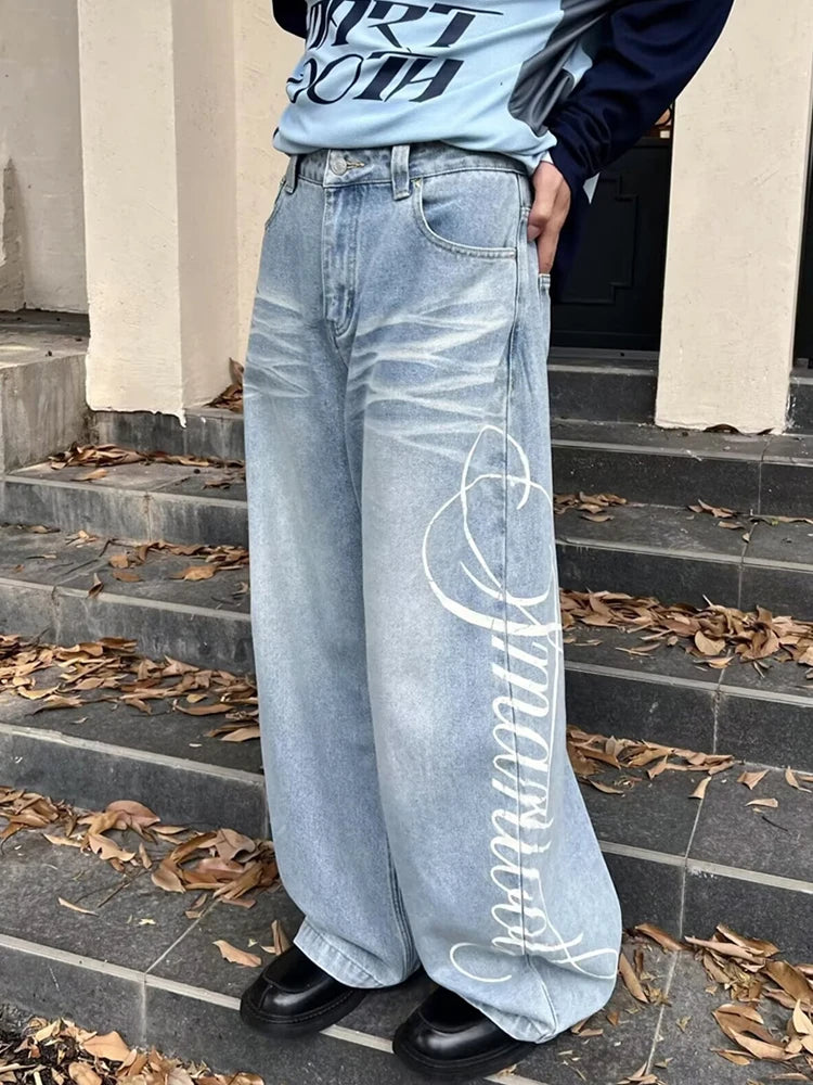 Jeans Baggy Stampa Lettering Y2K Retro – Streetwear Uomo