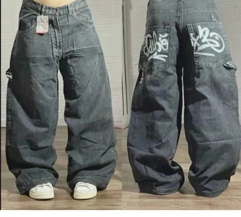 Jeans Baggy Ricamati Y2K Gothic – Streetwear unisex