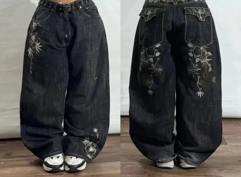 Jeans Baggy Ricamati Y2K Gothic – Streetwear unisex